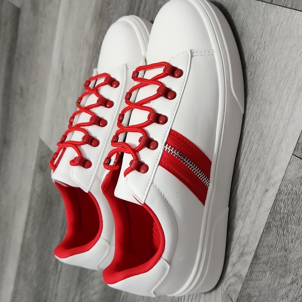 Journee Arden White and Red Sneakers with Silver Zipper Sides Womens Size 8 - Picture 7 of 11